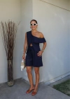 Lacivert Tek Omuz Kargo Cep Detay Şort Bluz Takım