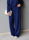 Lacivert Ters Dikiş Bluz Pantolon Takım