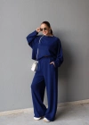Lacivert Ters Dikiş Bluz Pantolon Takım