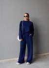 Lacivert Ters Dikiş Bluz Pantolon Takım