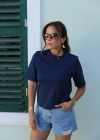 Lacivert Vatkalı Basic Tshirt