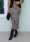 Leopar Desen Beli Lastikli Saten Etek