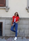 Mavi Yüksek Bel Mom Jean Pantolon