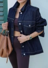 Oversize Cep Detay Denim Ceket