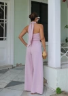 PEMBE Boyundan Geçmeli Bluz Pantolon Takım