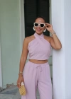 PEMBE Boyundan Geçmeli Bluz Pantolon Takım