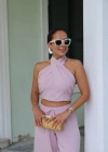 PEMBE Boyundan Geçmeli Bluz Pantolon Takım