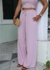 PEMBE Boyundan Geçmeli Bluz Pantolon Takım