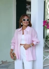 PEMBE Eteği Oval Sırt Düğmeli Gömlek