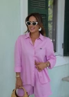 PEMBE Keten İşlemeli Gömlek