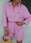 PEMBE Keten İşlemeli Gömlek