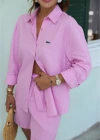 PEMBE Keten İşlemeli Gömlek
