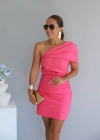Pembe Omuz Detay Drapeli Elbise