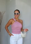 PEMBE Tek Omuz Gold Toka Detay Bluz