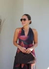 RENKLİ Boyun Bağlama Detay Elbise