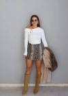 RENKLİ Yılan Derisi Desen Şort Etek