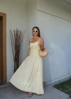 SARI Askılı Drape Detay Maxi Boy Elbise