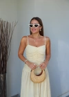 SARI Askılı Drape Detay Maxi Boy Elbise