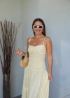 SARI Askılı Drape Detay Maxi Boy Elbise