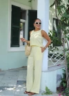 SARI Keten Bluz Pantolon Takım