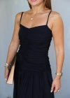 Siyah Askılı Drape Detay Maxi Boy Elbise