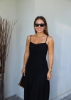 Siyah Askılı Drape Detay Maxi Boy Elbise