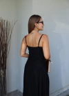 Siyah Askılı Drape Detay Maxi Boy Elbise