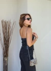 Siyah Askılı Jean Tulum