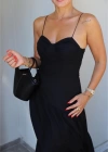 Siyah Askılı Maxi Boy Elbise