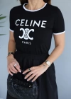 Siyah Beyaz Yazı Detay Yaka Ve Kol Biyeli Tshirt