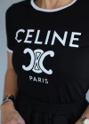Siyah Beyaz Yazı Detay Yaka Ve Kol Biyeli Tshirt