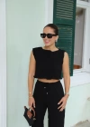 Siyah Bürümcük Crop Pantolon Takım