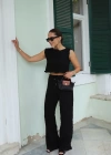 Siyah Bürümcük Crop Pantolon Takım