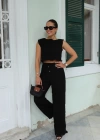 Siyah Bürümcük Crop Pantolon Takım