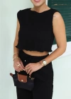 Siyah Bürümcük Crop Pantolon Takım