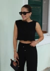 Siyah Bürümcük Crop Pantolon Takım