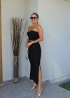 Siyah Deniz Kabuğu Detay Etek Crop Takım