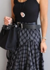Siyah Ekose Desenli Asimetrik Etek