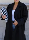 Siyah Oversize Kaşe Kaban