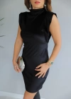 Siyah SİYAH YARIM BALIKÇI KOL DETAY KADİFE ELBİSE