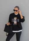 Siyah Teddy Nakış Detay Sweat