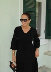 Siyah V Yaka Kol Detay Elbise