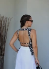 Siyah Zebra Desen Sırt Dekolteli Bluz