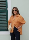 TURUNCU Oversize Desenli Gömlek
