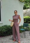 Vatkalı Asimetrik Bluz Pantolon Takım