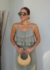 YEŞİL Fırfırlı Crop Pantolon Takım