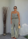 YEŞİL Fırfırlı Crop Pantolon Takım