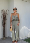 YEŞİL Fırfırlı Crop Pantolon Takım