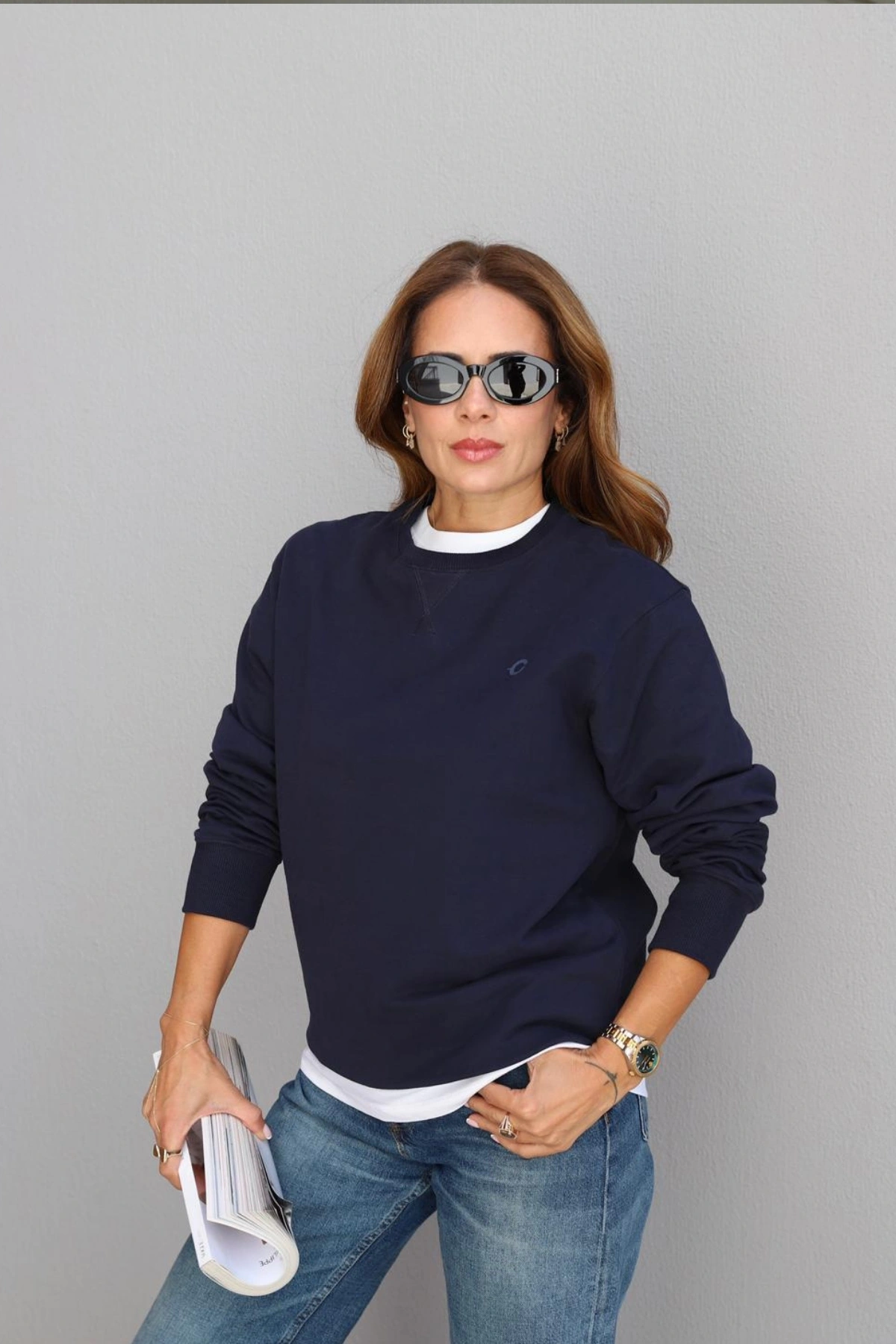 Lacivert Bisiklet Yaka Sweatshirt