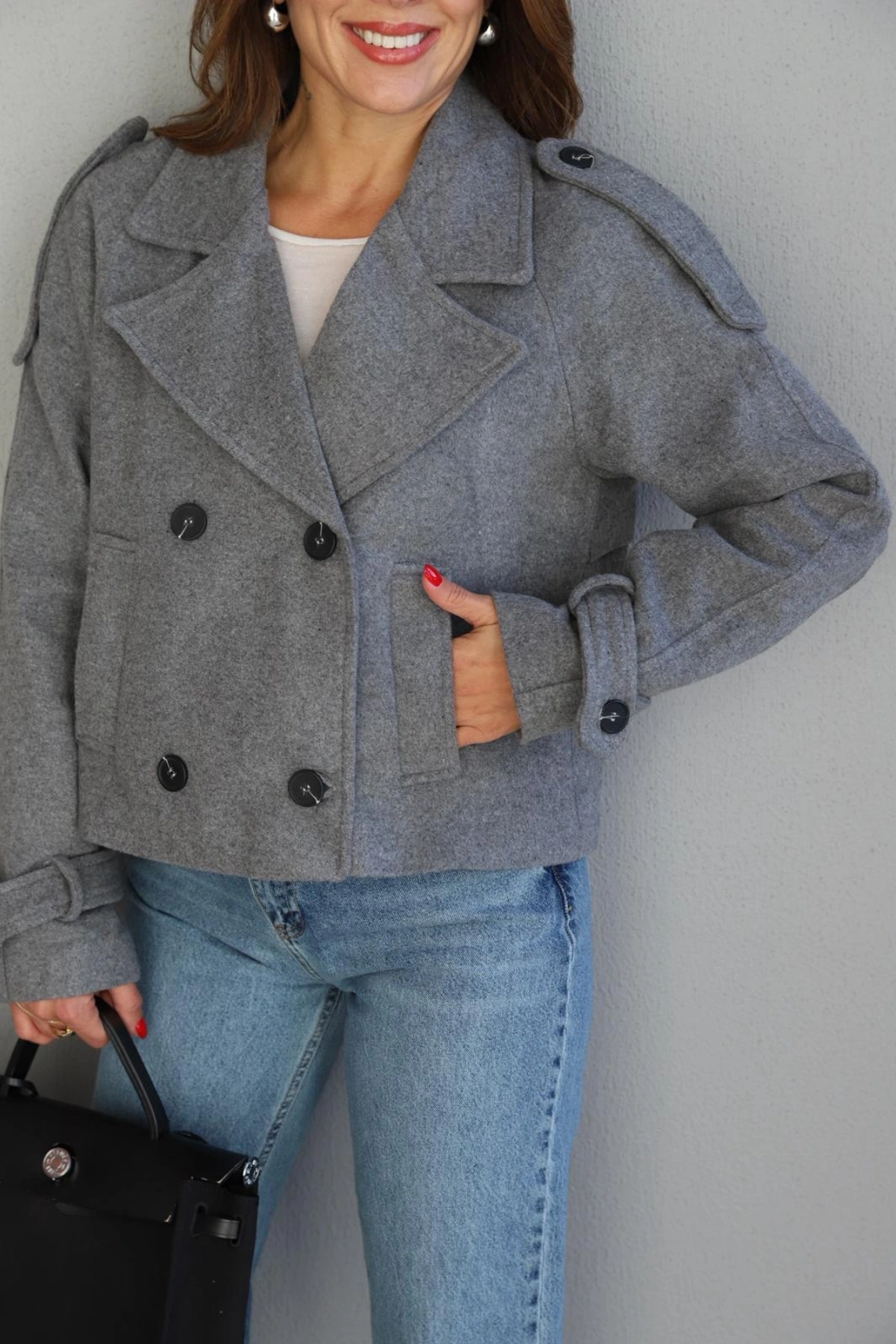 Gri Kısa Kaşe Ceket